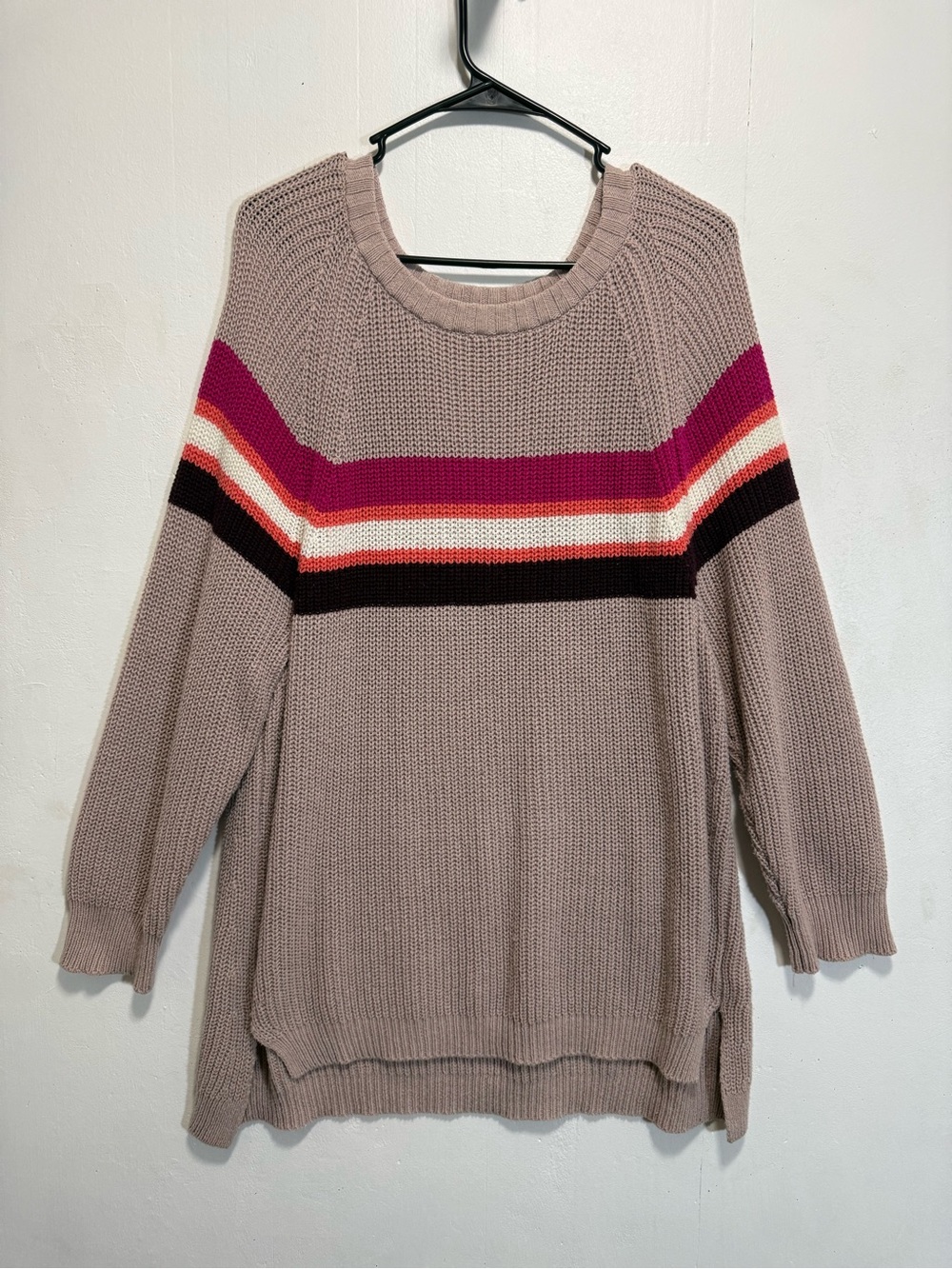 Express Oversized Mauve Knit Sweater with Stripe Detail Women's Sz M